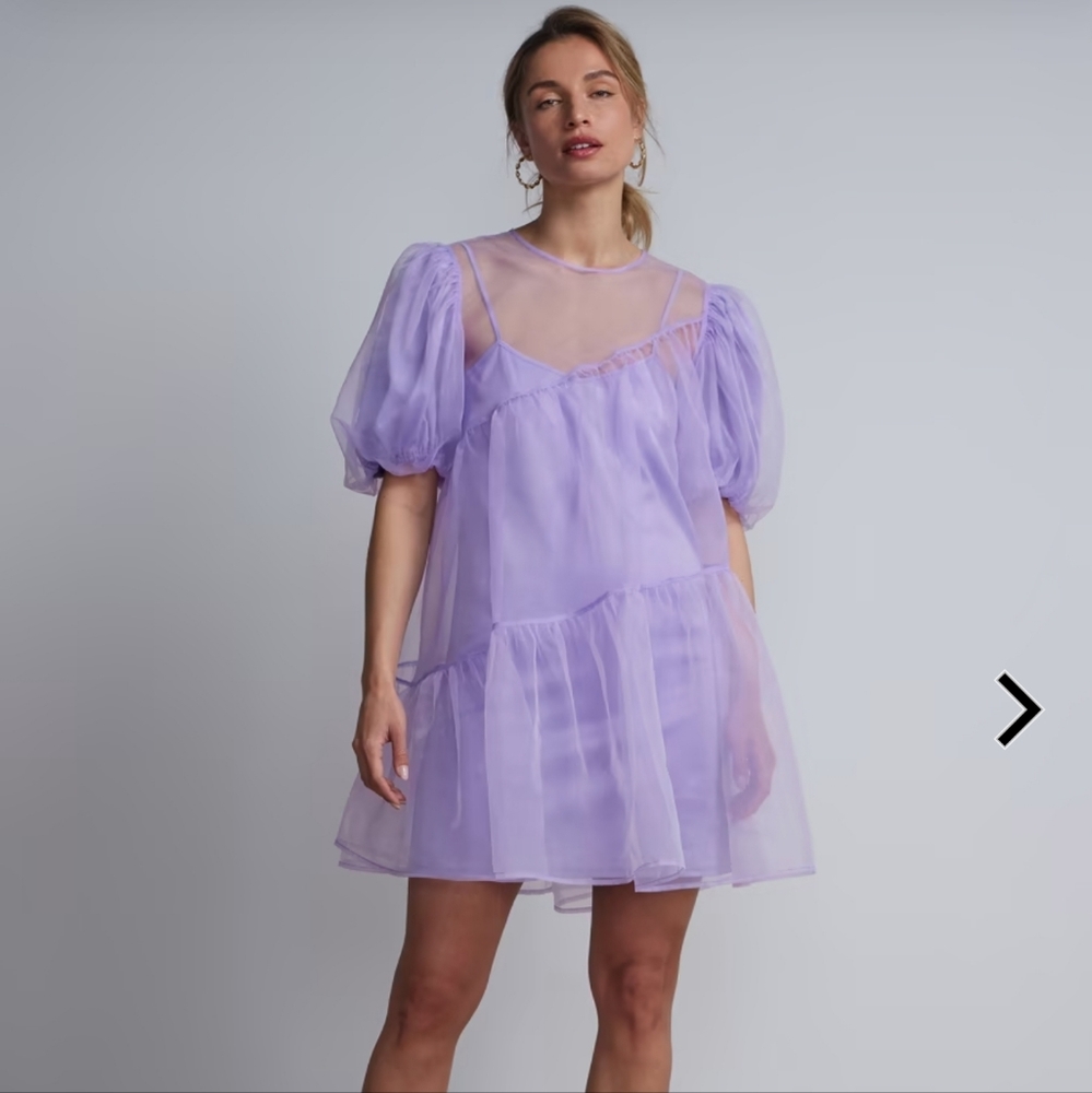 Sheer Lilac Puff Sleeve Mini Dress-dreamy Lilac